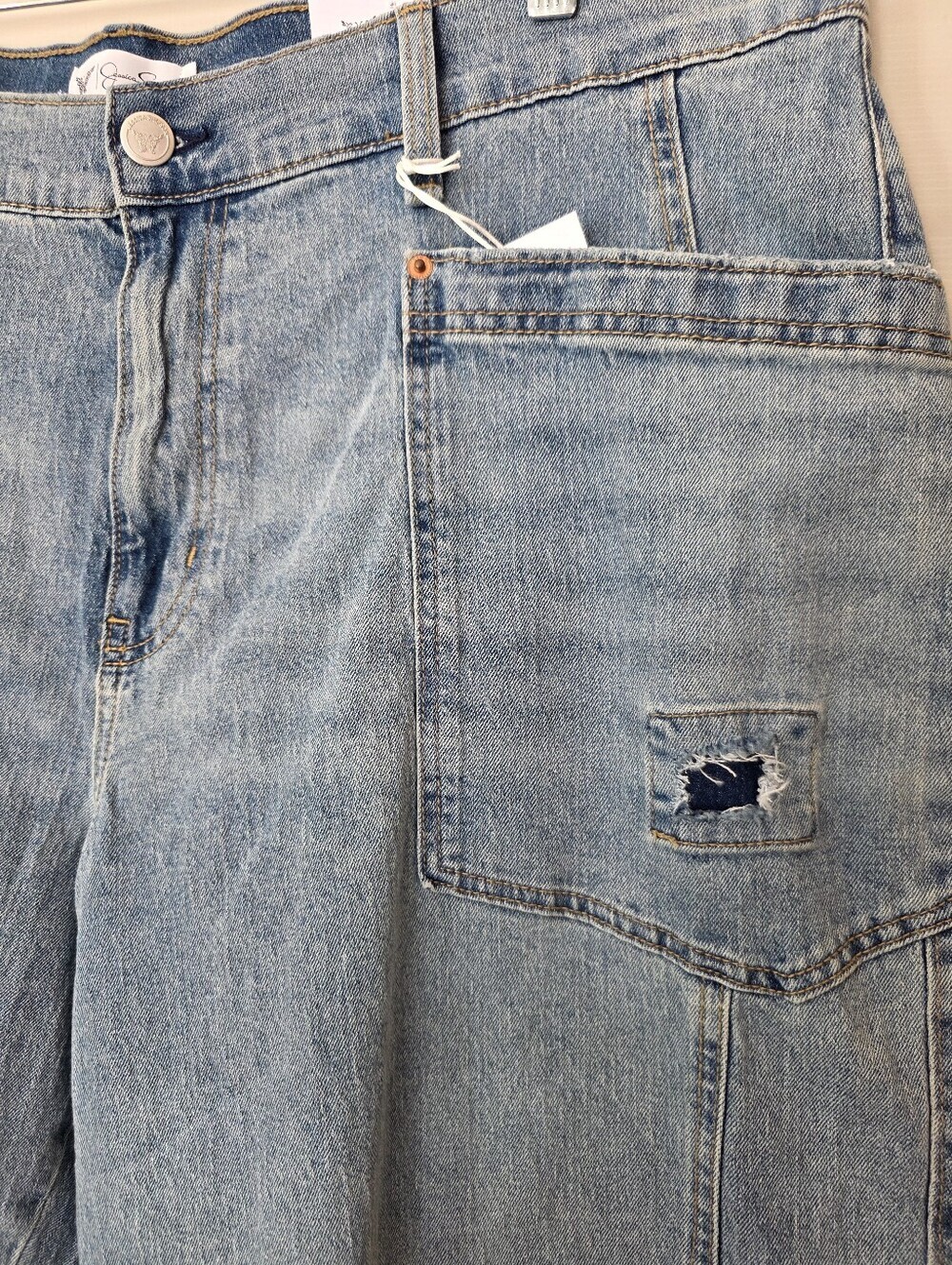Jessica Simpson Size 18W Cherry Patchwork Barrel Leg Hi-Rise Jeans New w/ Tags - Picture 6 of 11